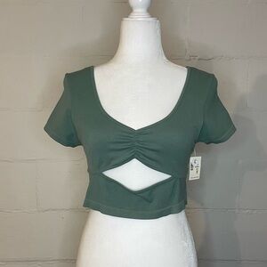 Aeropostale Sage Green Front Cutout Ruched Crop Top